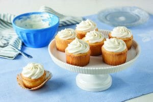 Vanilla Frosted Cupcakes On Cake Stand