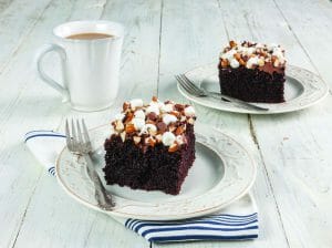Pieces Of Rocky Road Chocolate Cake With Marshmallow Topping