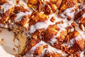 cinnamon rolls casserole close-up