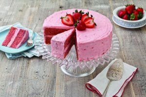 Strawberry Cake On Cake Stand With Cake Cutter