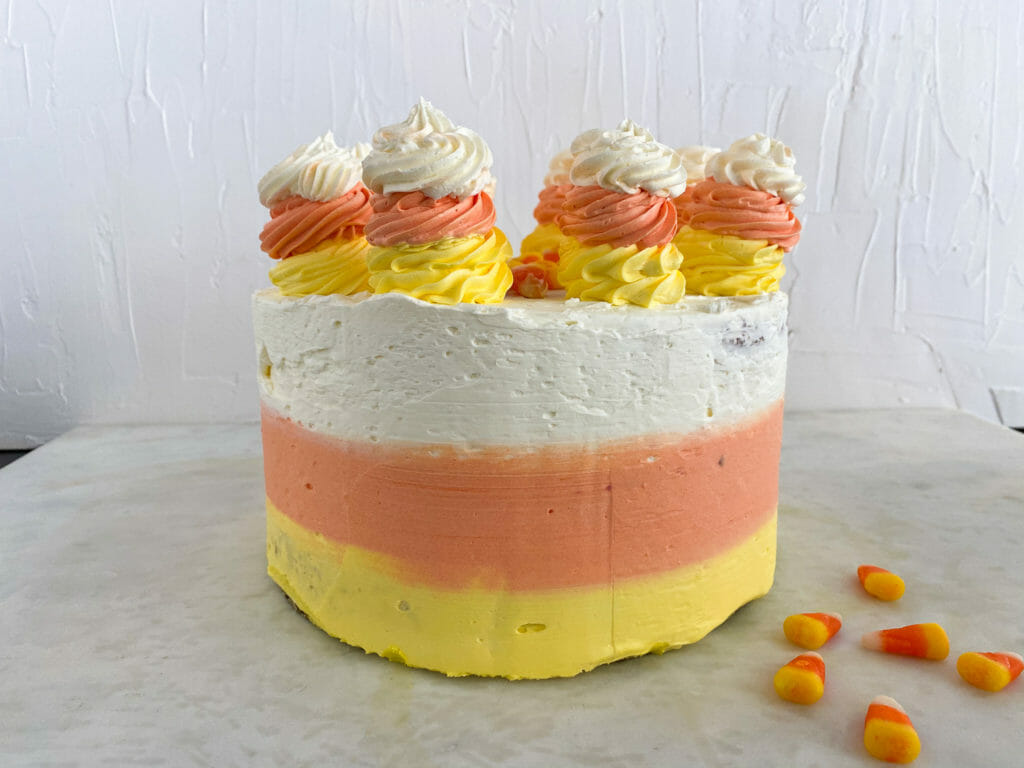 Candy Corn Cake With Candy-Color Frosting