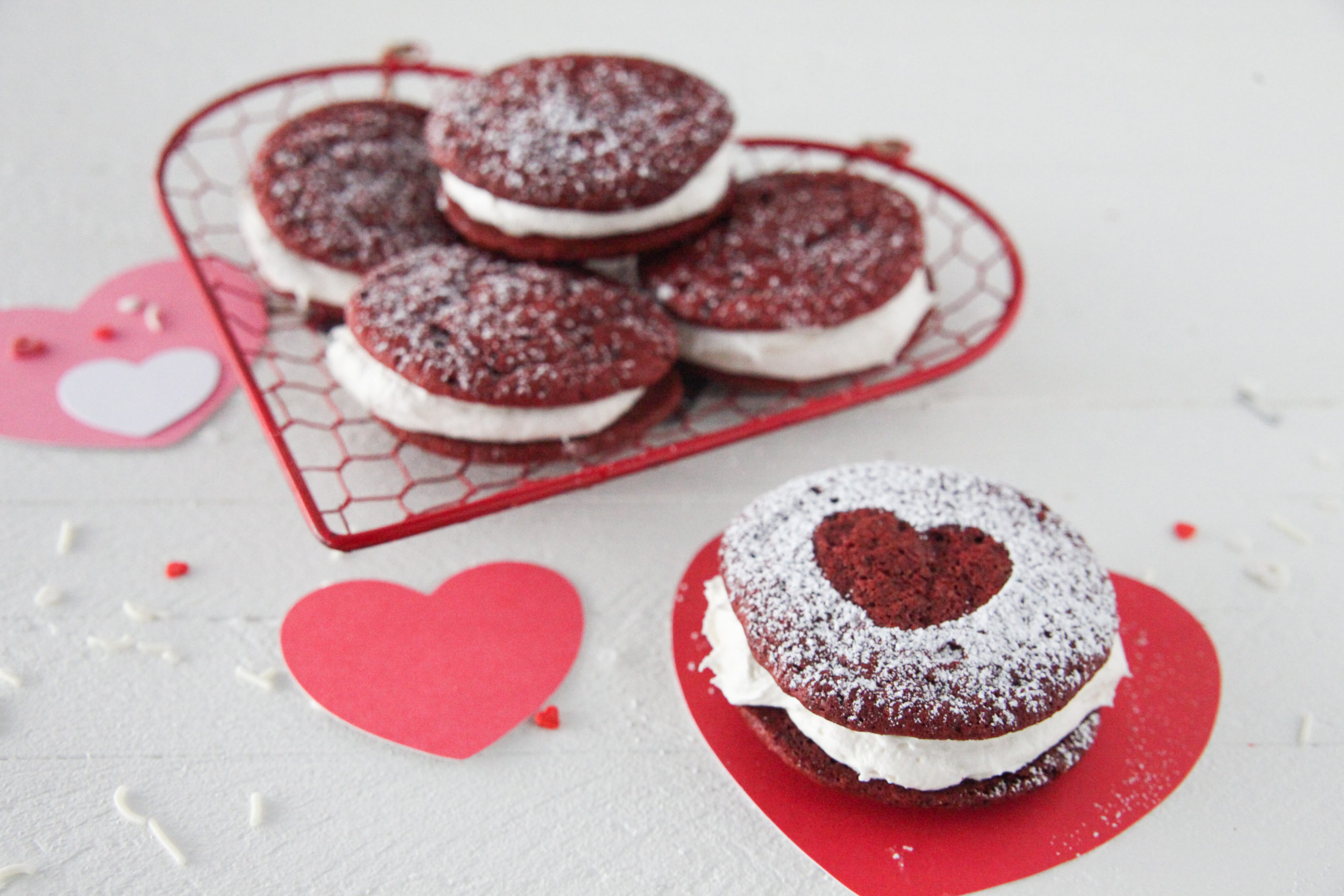 Red Velvet Whoopie Pies- Cake Mix Hack! - One Sweet Appetite