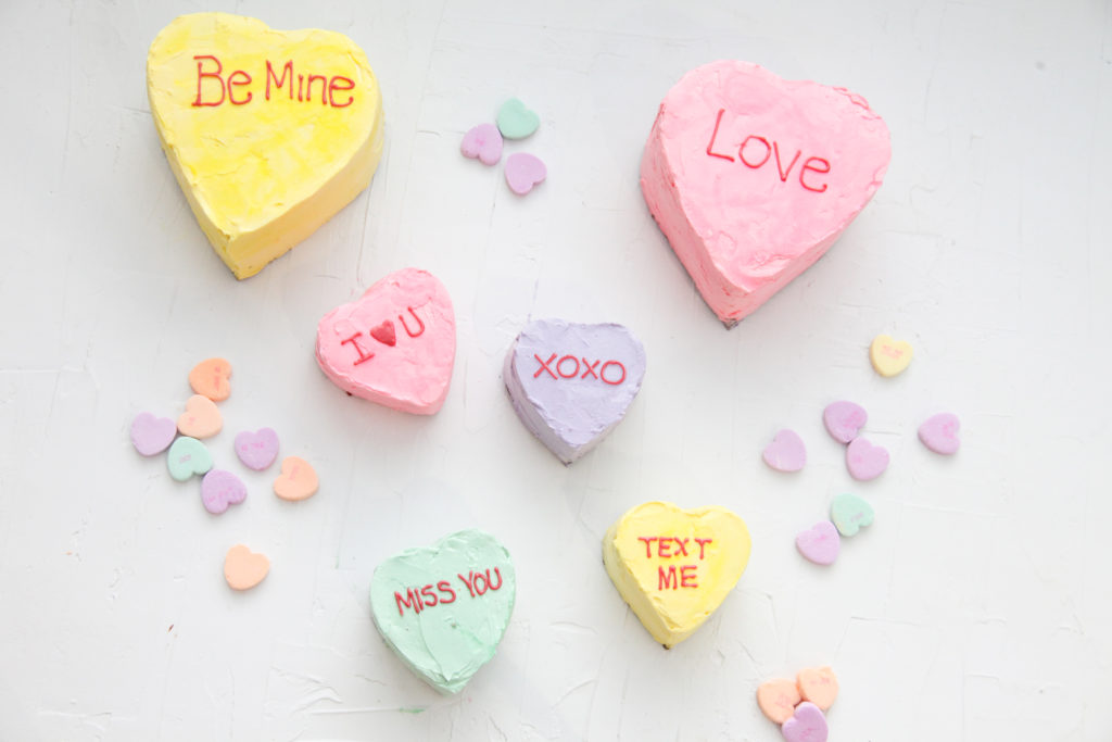 Mini Conversation Heart Cakes