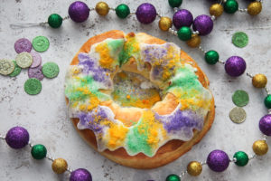 King Cake Surrounded By Beads
