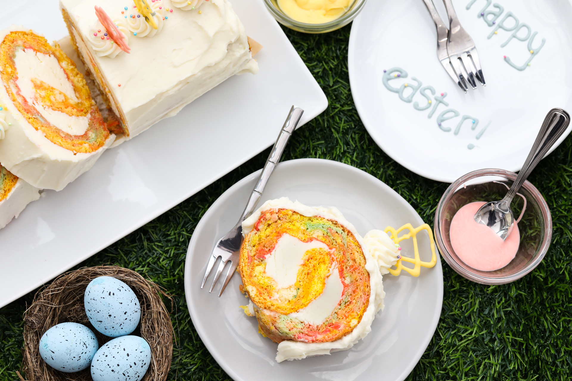 Colorful Swiss Roll Cake On Cake Plate