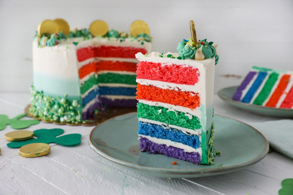 Rainbow Cake With Plated Slices