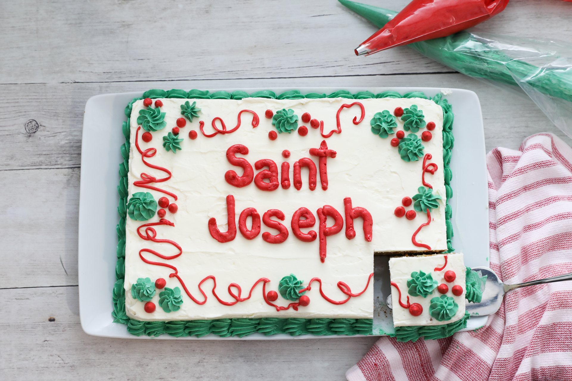 Saint Joseph's Day Sheet Cake On Cake Plate
