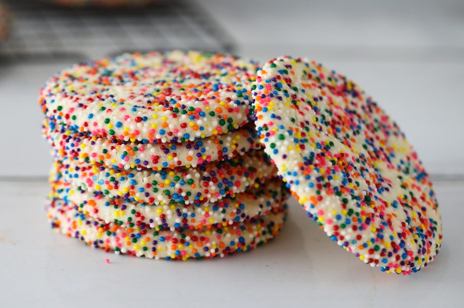 Stack Of Mexican Sprinkle Cookies Made With Cake Flour