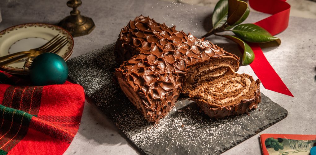 Traditional Christmas and Holiday Yule Log Cake