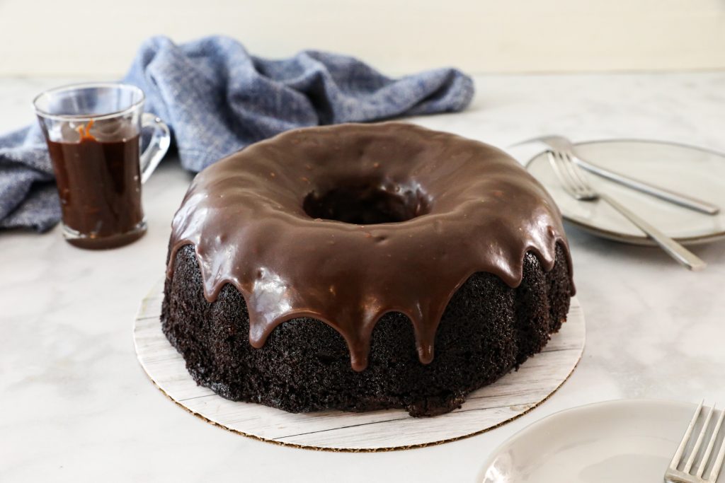 Chocolate Bundt Cake with Chocolate Caramel Glaze