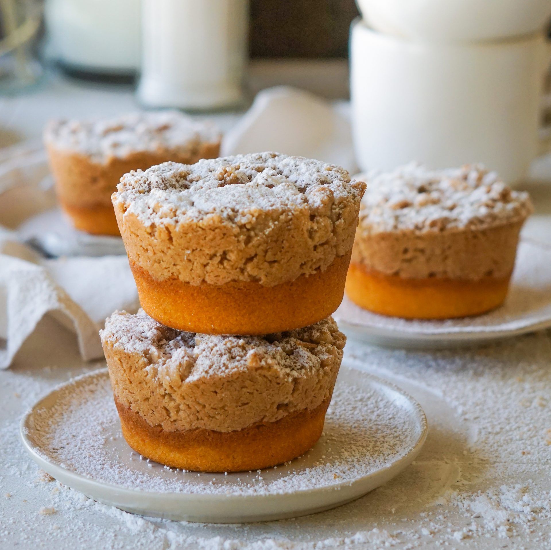 Mini Crumb Bundt Cakes stacked 2 high on a plate