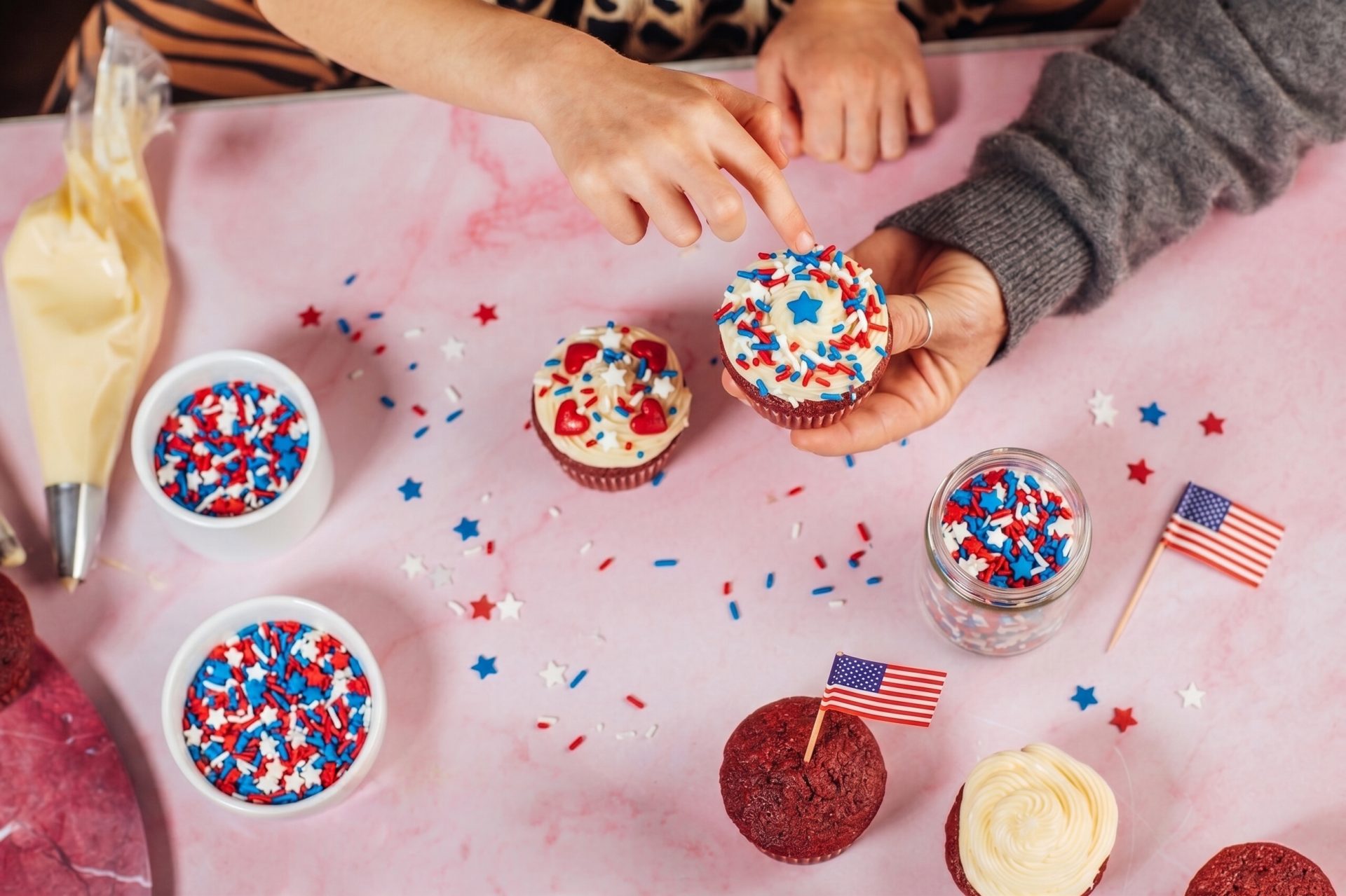 basic butter cupcakes, dressed in patriotic colors for July 4th
