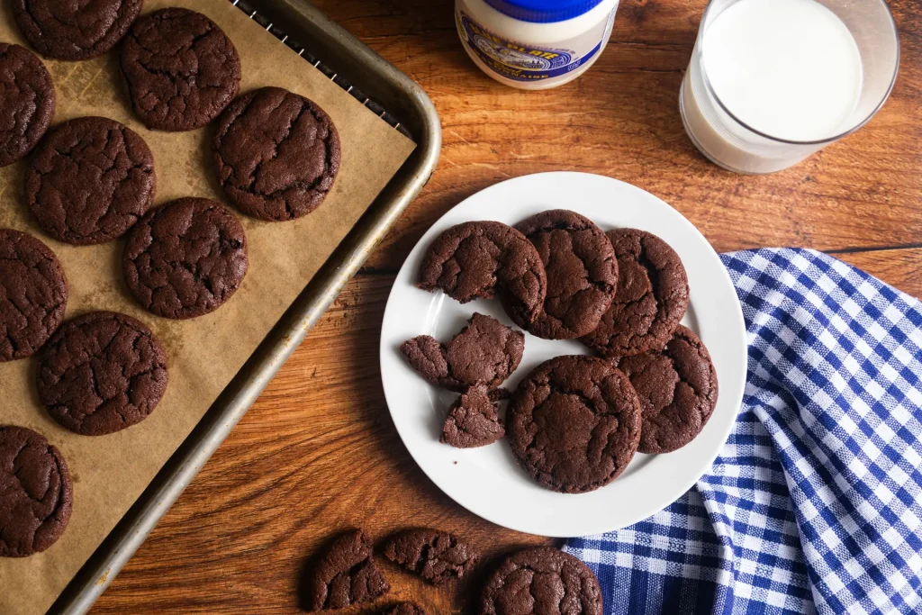 chocolate mayo cake cookies on a plate
